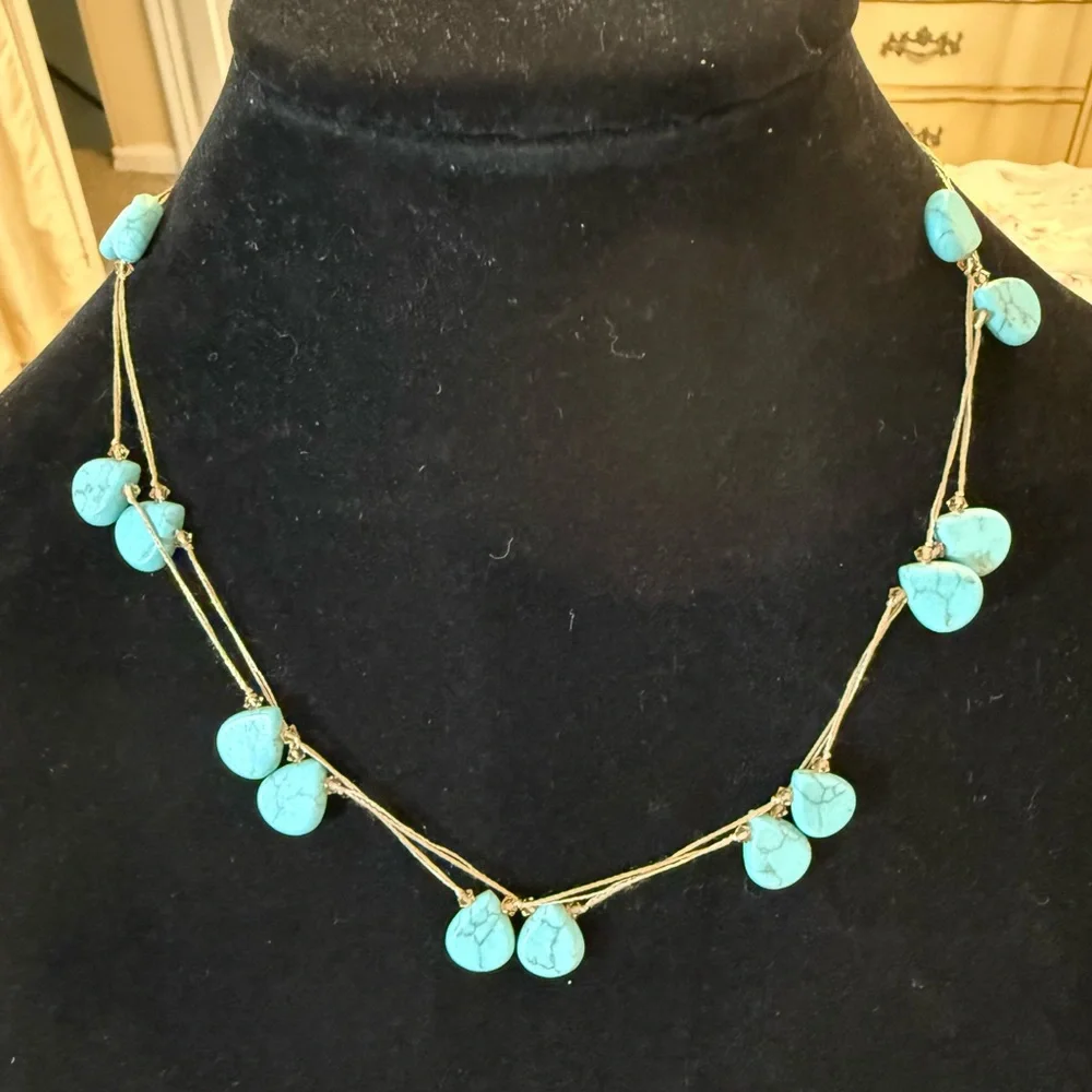 Stella & Dot | [Retired] Delicate Threaded Silk Turquoise Necklace EUC